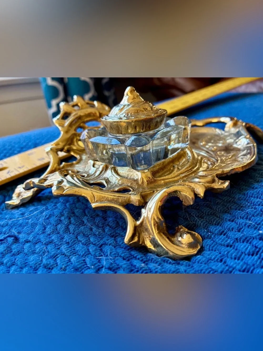 Rare Vintage Brass Ink Well Gold Color